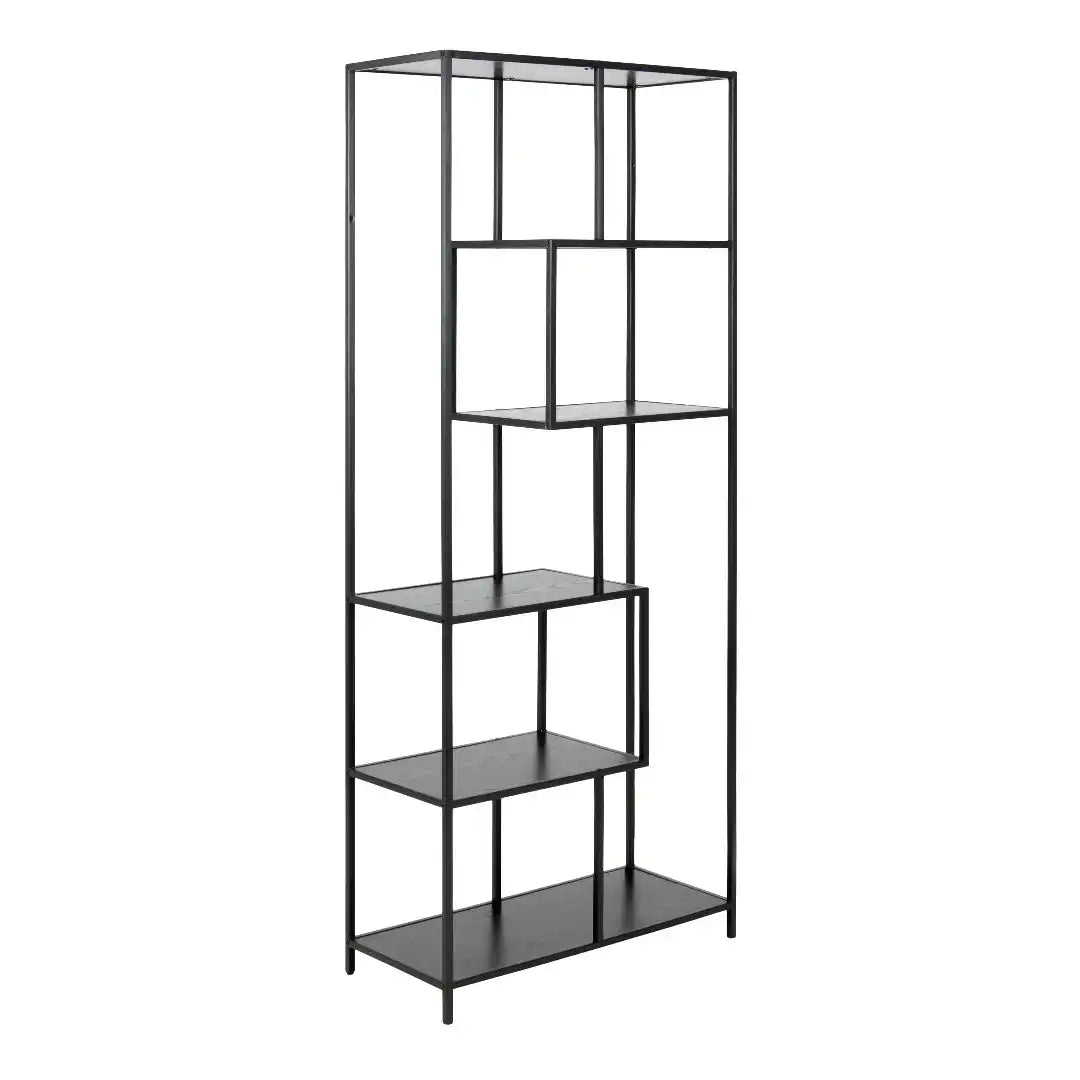 Seaford Tall Black Metal Bookcase with 5 Black Shelves - Price Crash Furniture