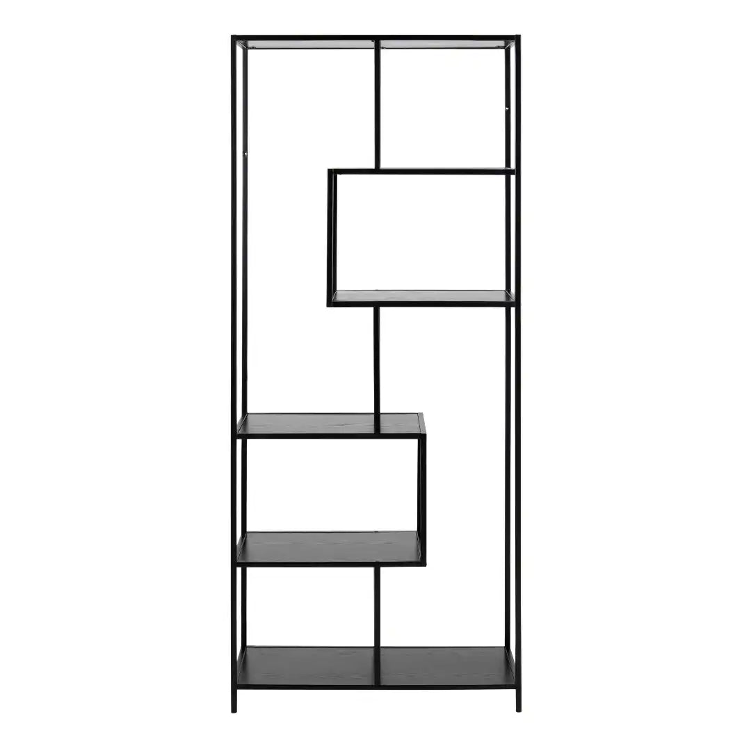Seaford Tall Black Metal Bookcase with 5 Black Shelves - Price Crash Furniture