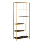 Seaford Tall Gold Metal Bookcase with 5 Black Shelves - Price Crash Furniture