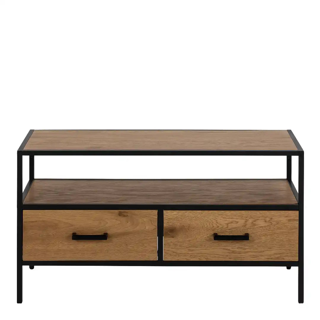 Seaford TV Unit 2 Drawers in Black & Oak - Price Crash Furniture