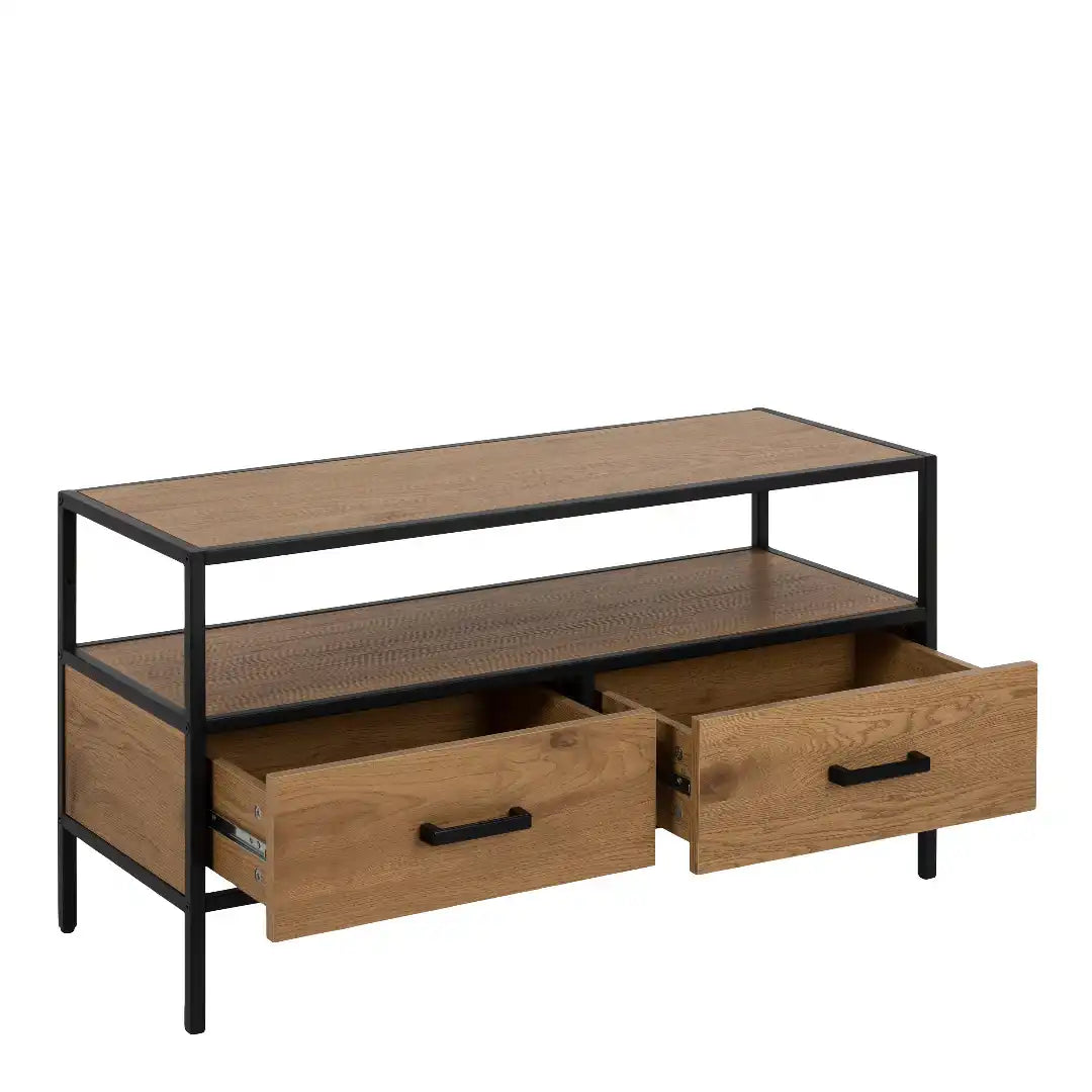 Seaford TV Unit 2 Drawers in Black & Oak - Price Crash Furniture