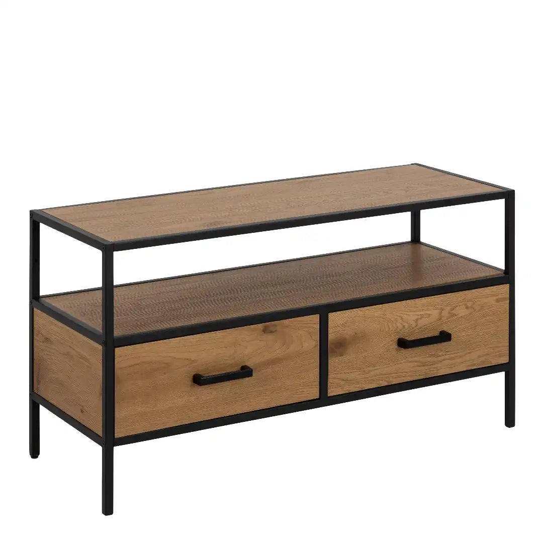 Seaford TV Unit 2 Drawers in Black & Oak - Price Crash Furniture