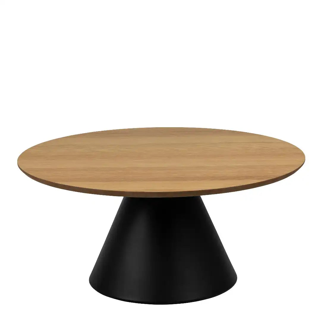 Soli Round Coffee Table in Oak/Black 85x40cm - Price Crash Furniture