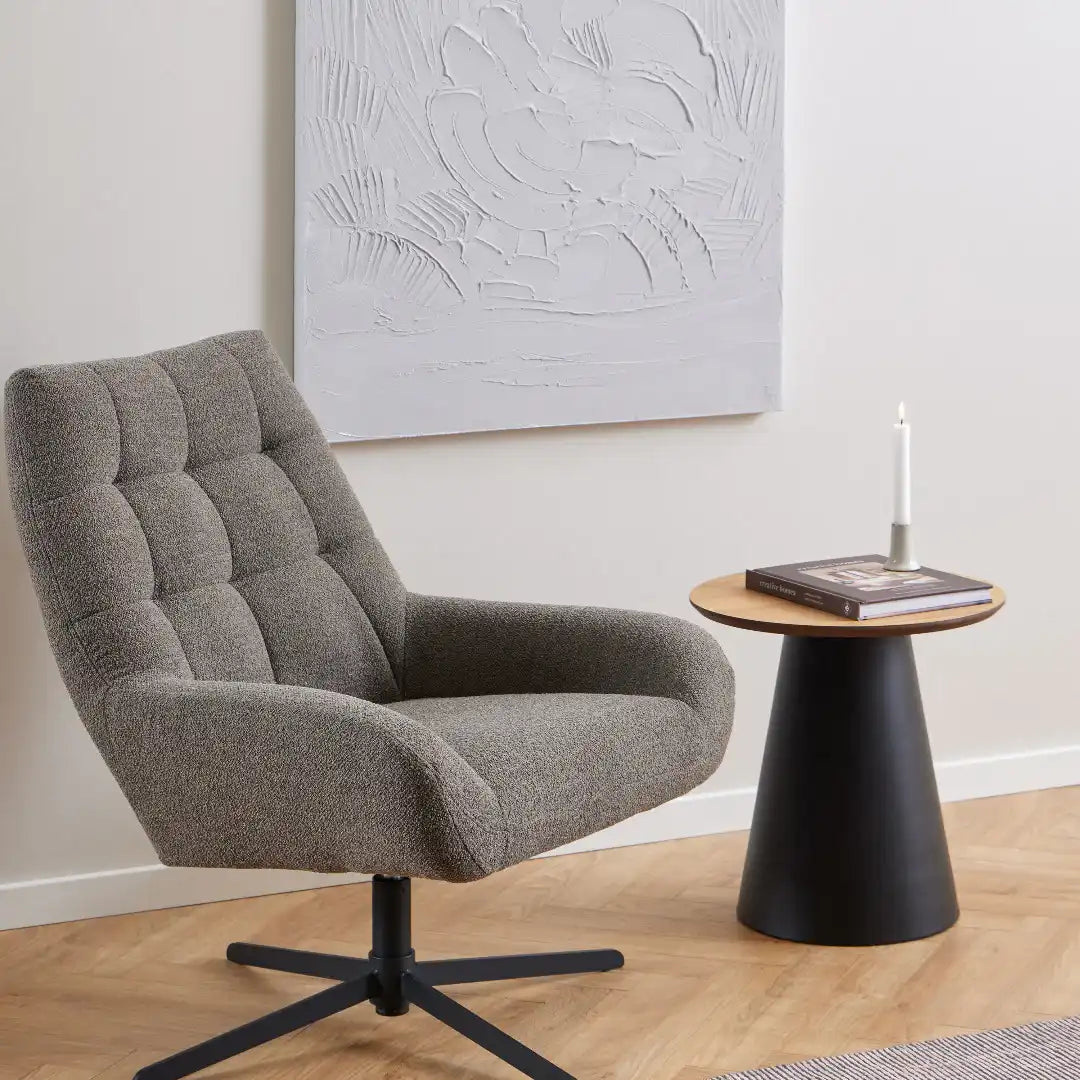 Soli Round Coffee Table in Oak/Black 45x48cm - Price Crash Furniture