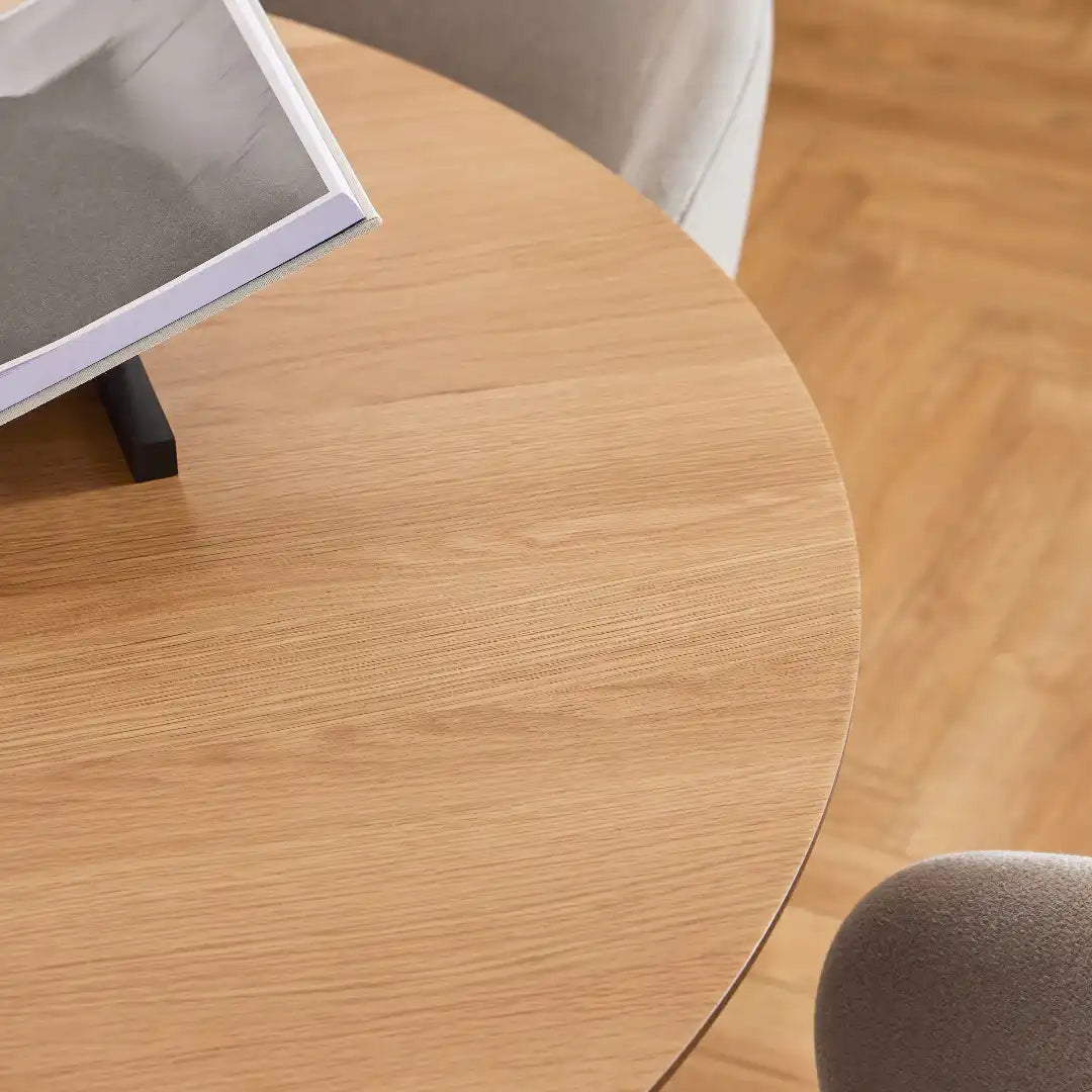 Soli Round Dining Table in Oak/Black 120x75cm - Price Crash Furniture