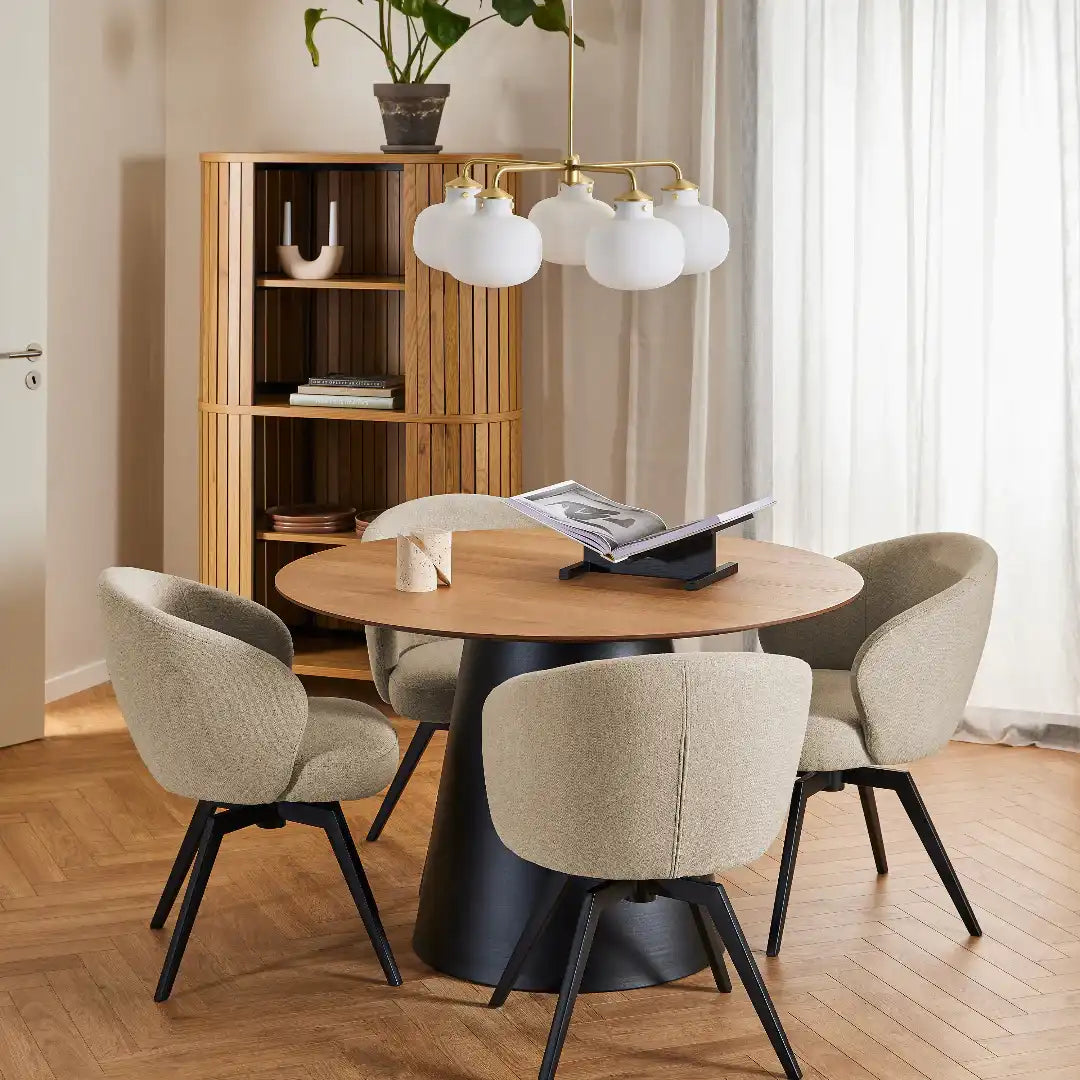 Soli Round Dining Table in Oak/Black 120x75cm - Price Crash Furniture