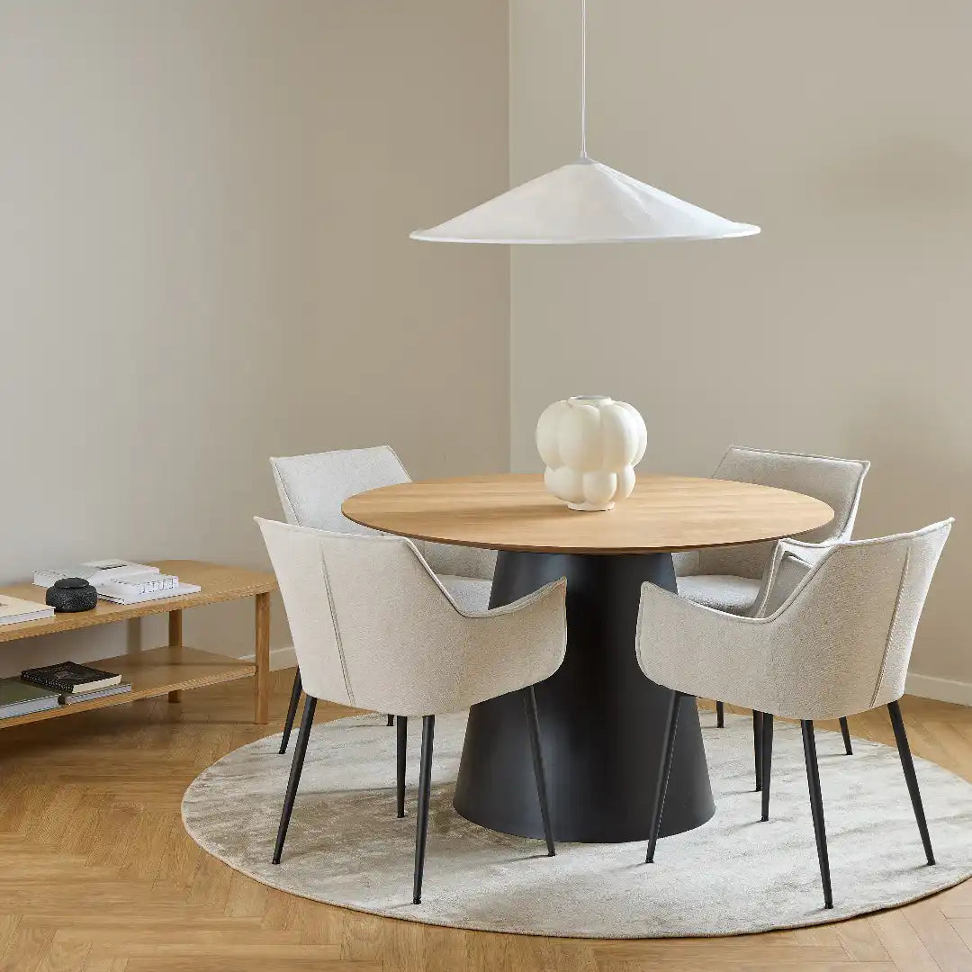 Soli Round Dining Table in Oak/Black 120x75cm - Price Crash Furniture