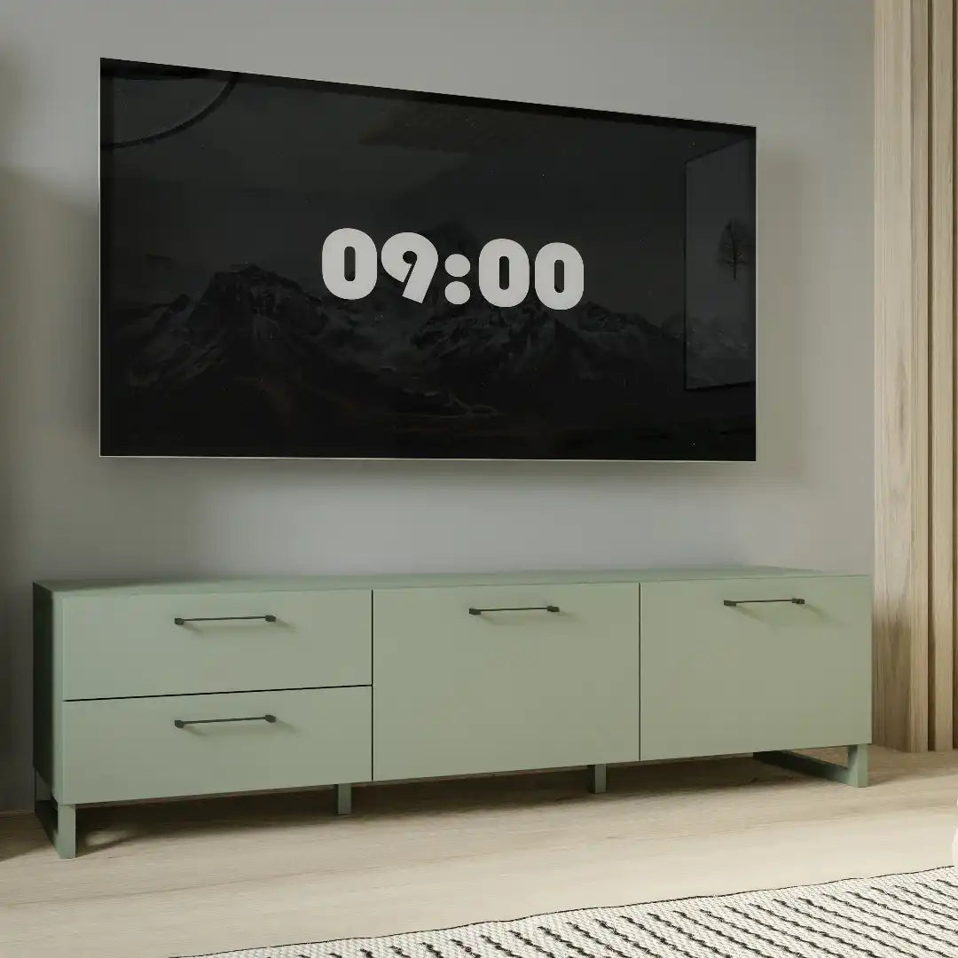 Sali 2 Door 2 Drawer TV Unit in Sage Green - Price Crash Furniture