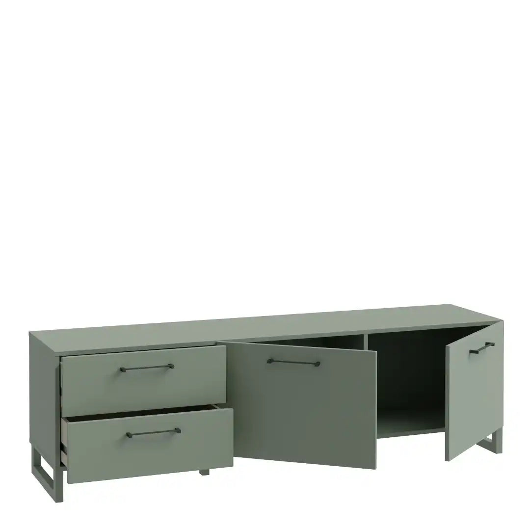 Sali 2 Door 2 Drawer TV Unit in Sage Green - Price Crash Furniture