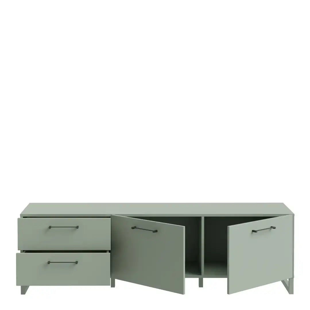 Sali 2 Door 2 Drawer TV Unit in Sage Green - Price Crash Furniture
