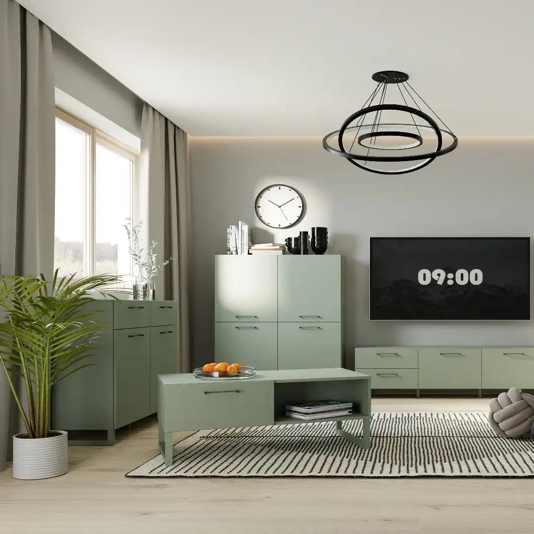 Sali 2 Door 2 Drawer Chest in Sage Green - Price Crash Furniture