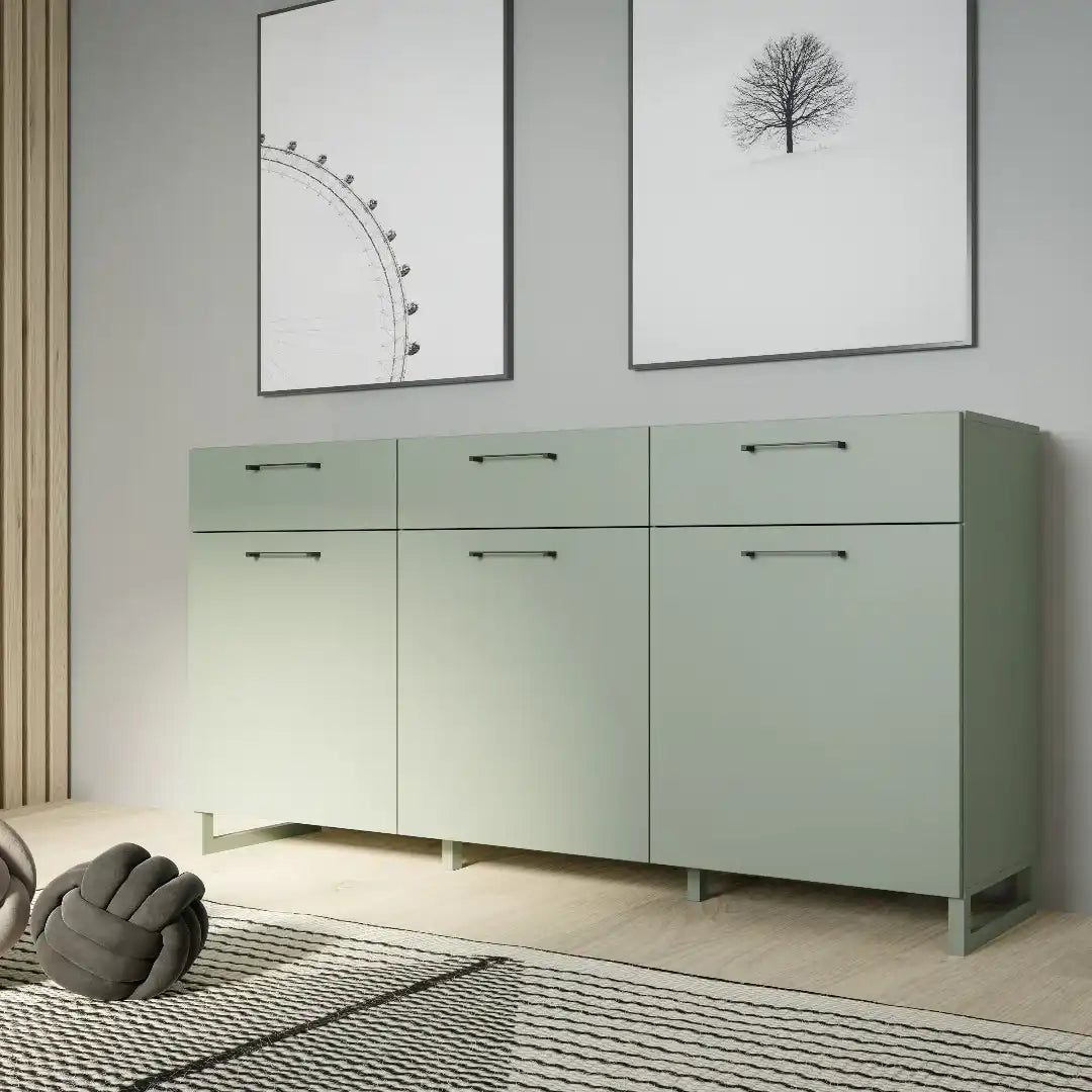 Sali 3 Door 3 Drawer Chest in Sage Green - Price Crash Furniture