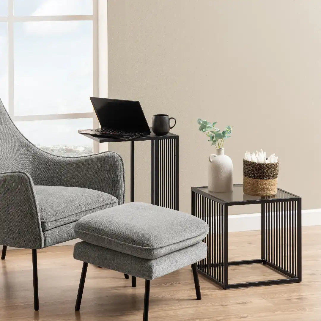 Strington Side Table in Black with Glass Top - Price Crash Furniture