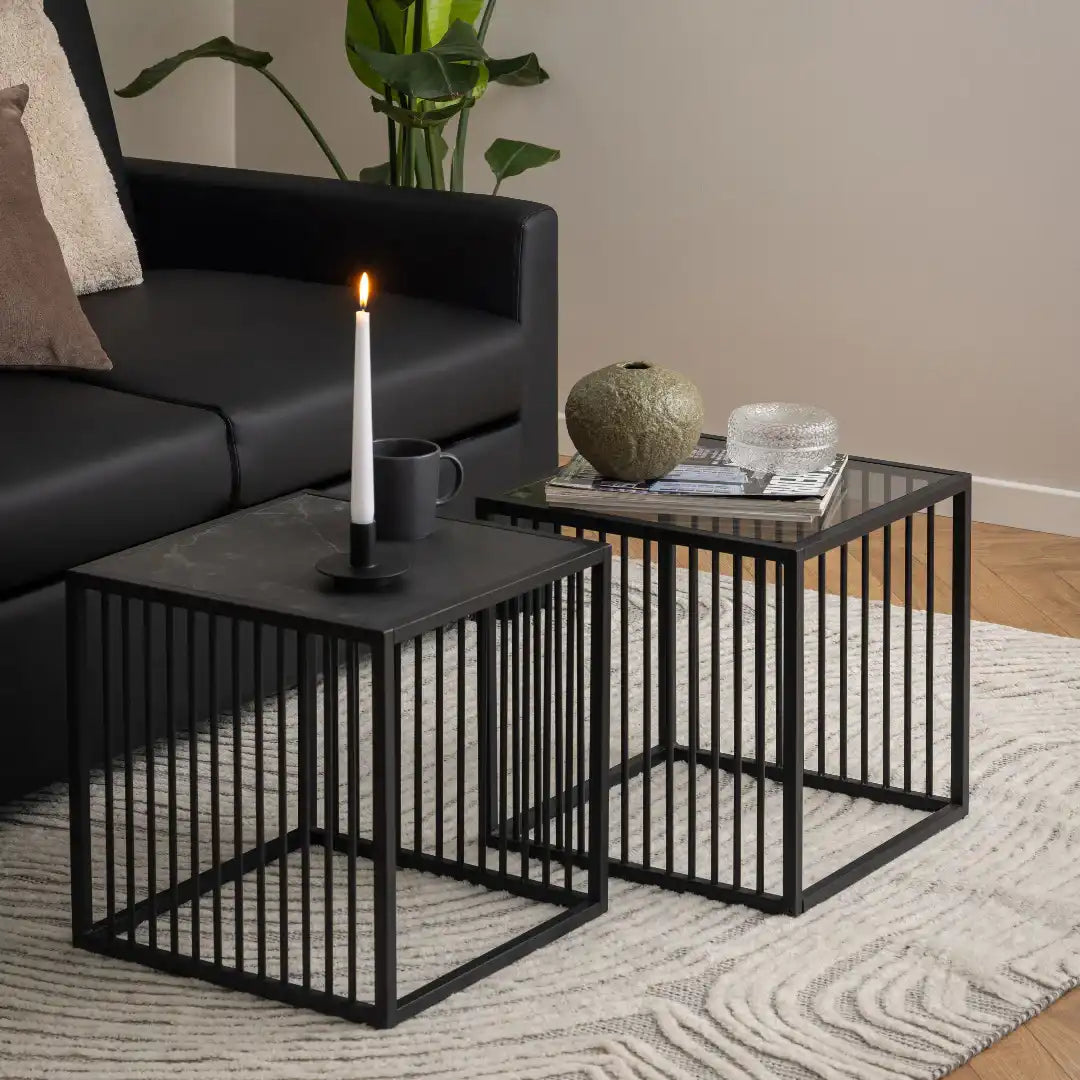 Strington Side Table in Black with Glass Top - Price Crash Furniture