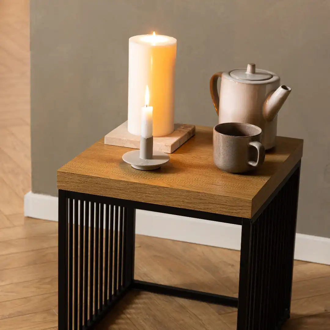 Strington Side Table in Black and Oak - Price Crash Furniture