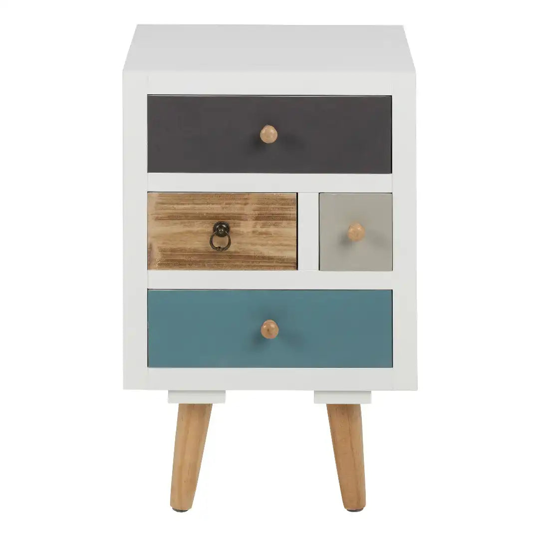 Thais White Shabby Chic Multi Coloured Bedside with 4 Drawers - Price Crash Furniture