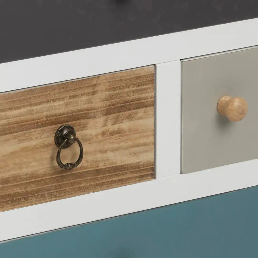 Thais White Shabby Chic Multi Coloured Bedside with 4 Drawers - Price Crash Furniture