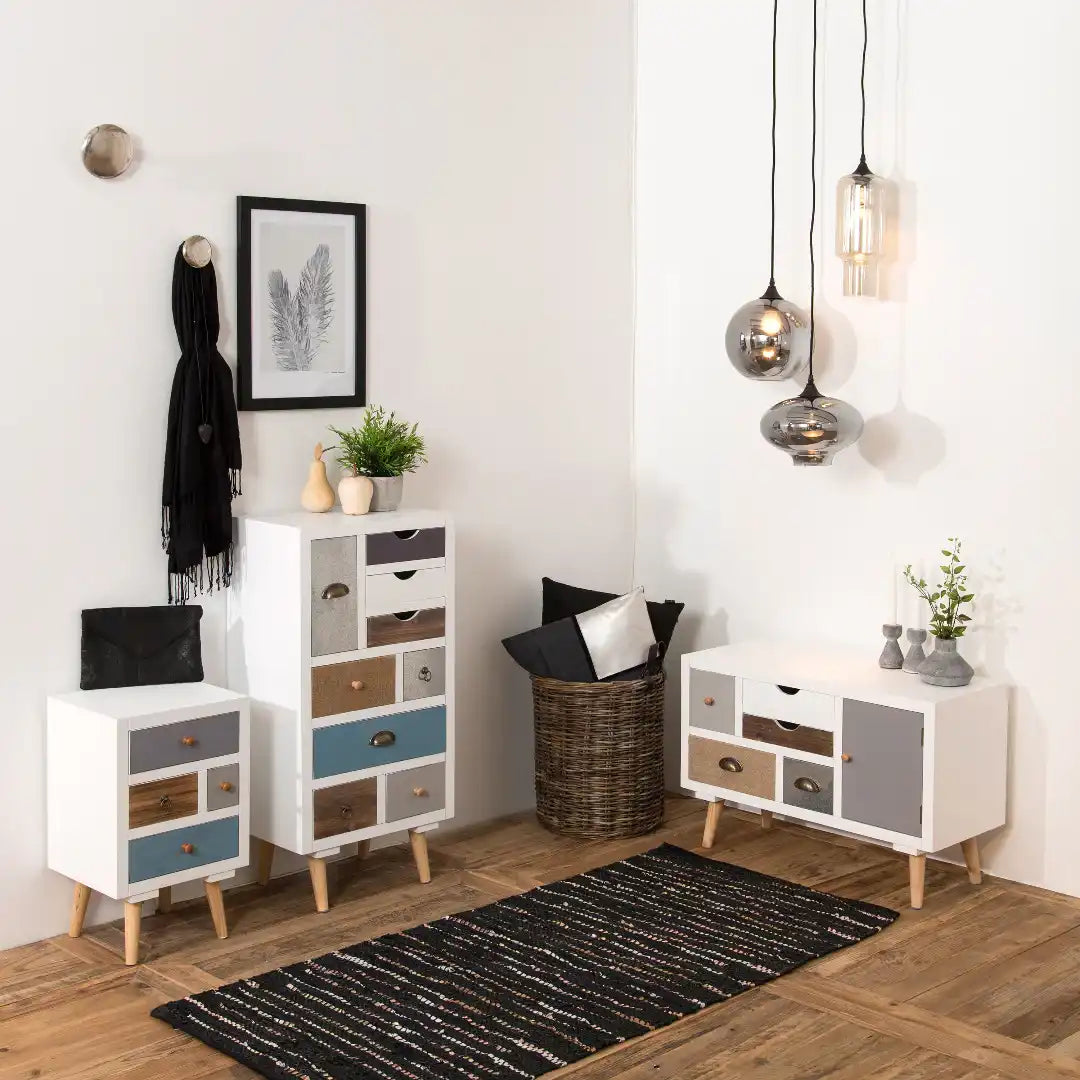 Thais White Shabby Chic Multi Coloured Bedside with 4 Drawers - Price Crash Furniture