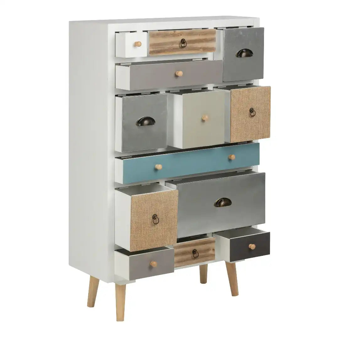 Thais White Shabby Chic Multi Coloured 13 Drawer Chest - Price Crash Furniture