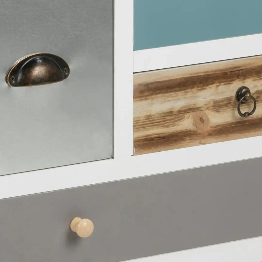 Thais White Shabby Chic Multi Coloured 11 Drawer Chest - Price Crash Furniture