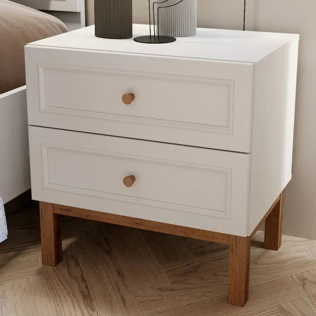 Wensley 2 Drawer Bedside Chest in Light Grey and Oak - Price Crash Furniture