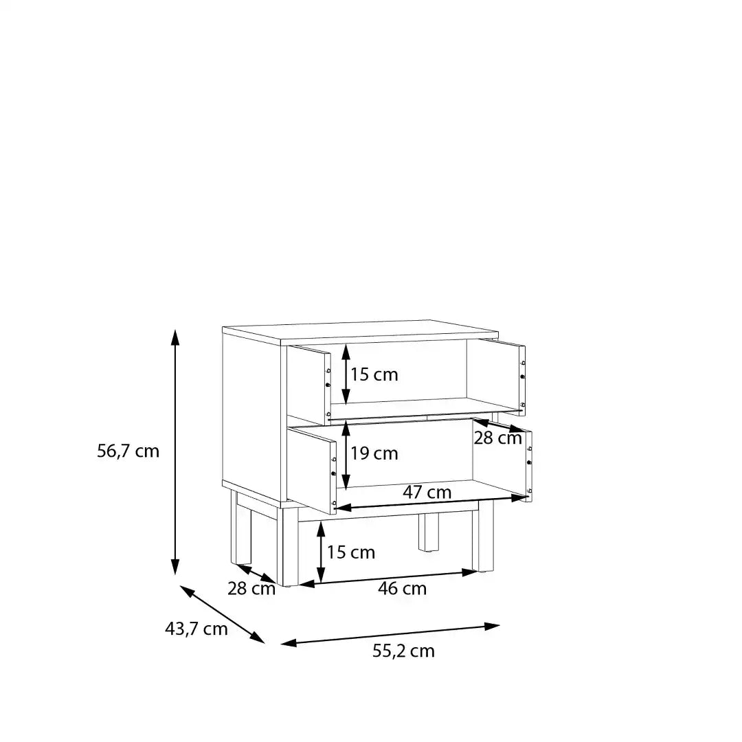 Wensley 2 Drawer Bedside Chest in Light Grey and Oak - Price Crash Furniture