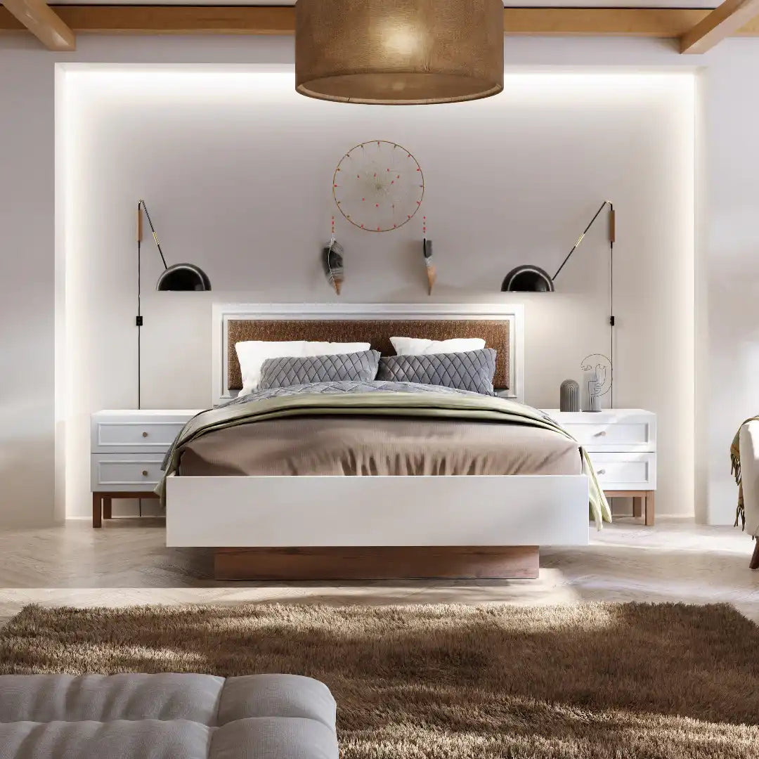 Wensley 2 Drawer Bedside Chest in Light Grey and Oak - Price Crash Furniture