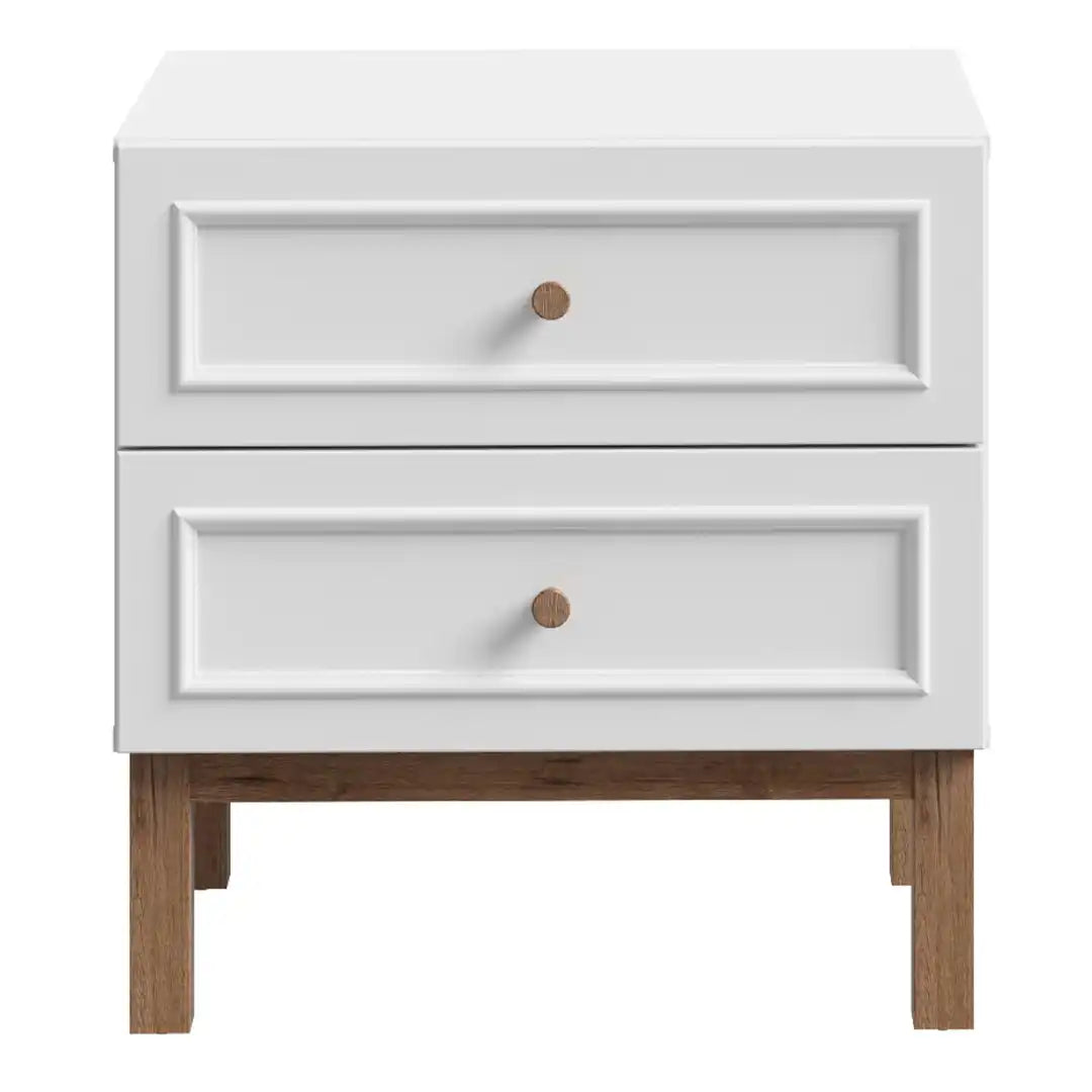 Wensley 2 Drawer Bedside Chest in Light Grey and Oak - Price Crash Furniture