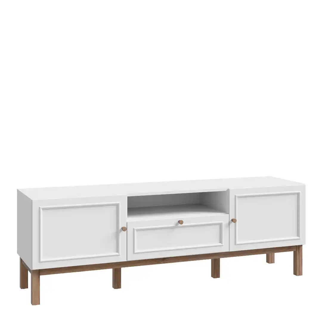 Wensley 2 Door 1 Drawer TV Unit in Light Grey and Oak - Price Crash Furniture
