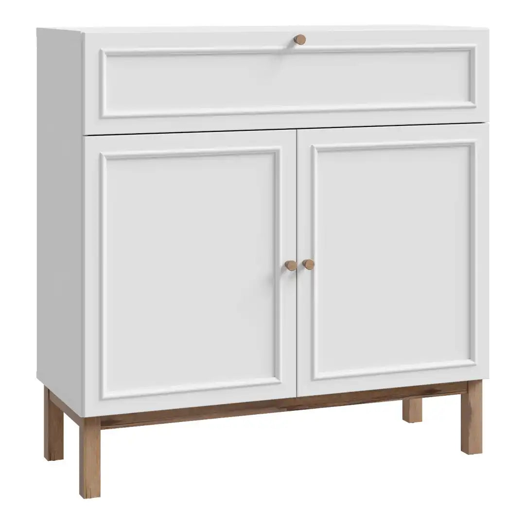 Wensley 2 Door 1 Drawer Console in Light Grey and Oak - Price Crash Furniture