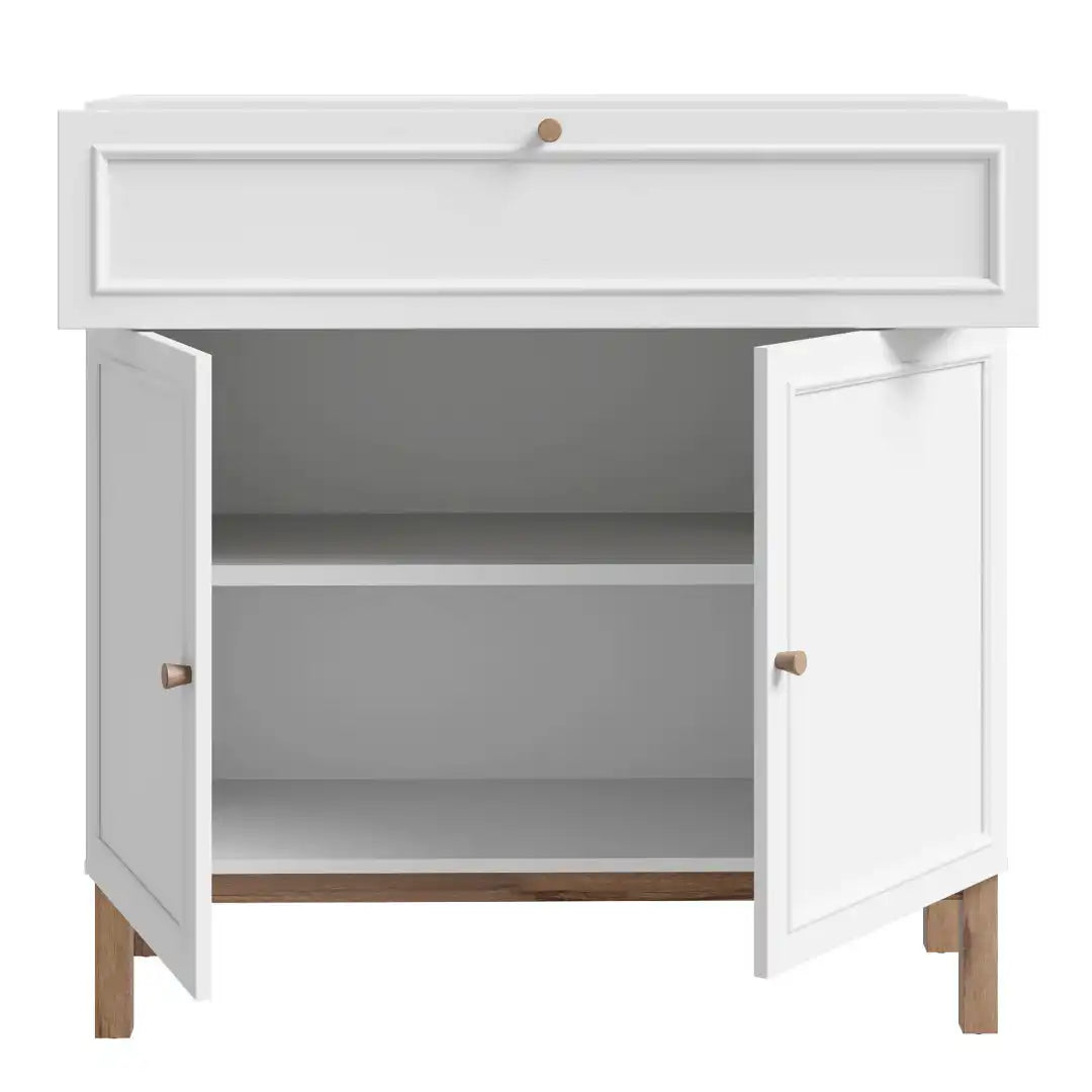 Wensley 2 Door 1 Drawer Console in Light Grey and Oak - Price Crash Furniture