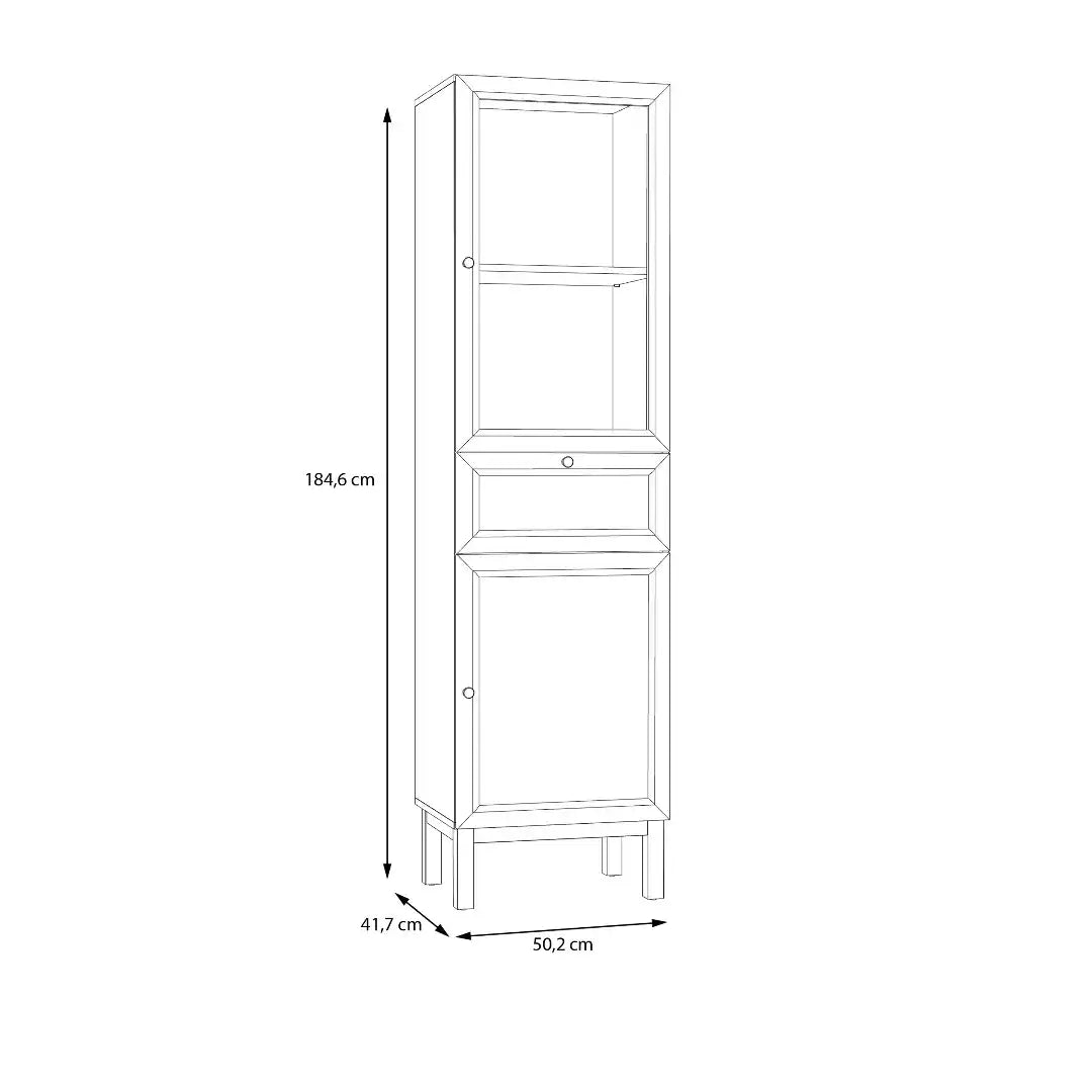 Wensley Display Cabinet with 1 Door 1 Drawer and 1 Glass Door in Light Grey and Oak - Price Crash Furniture
