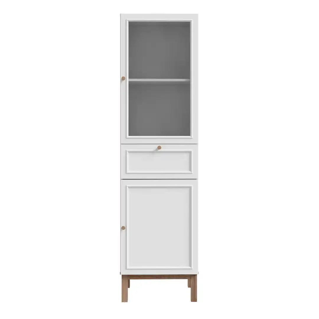 Wensley Display Cabinet with 1 Door 1 Drawer and 1 Glass Door in Light Grey and Oak - Price Crash Furniture