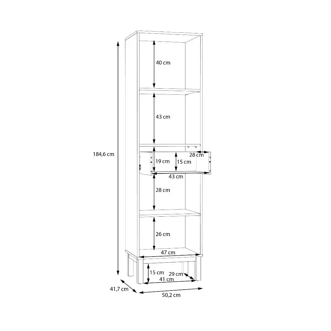 Wensley Display Cabinet with 1 Door 1 Drawer and 1 Glass Door in Light Grey and Oak - Price Crash Furniture