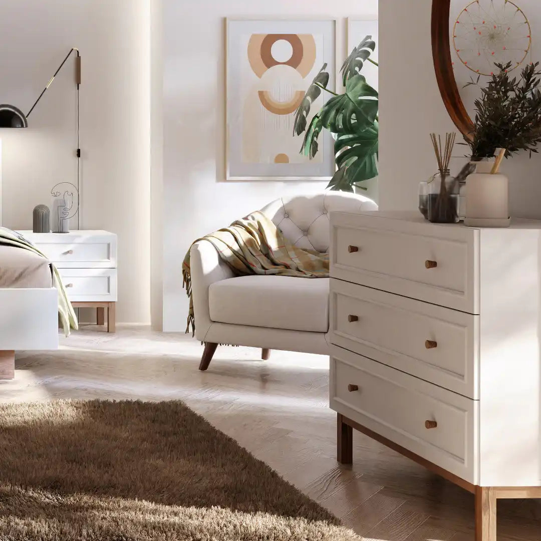 Wensley 3 Drawer Chest in Light Grey and Oak - Price Crash Furniture