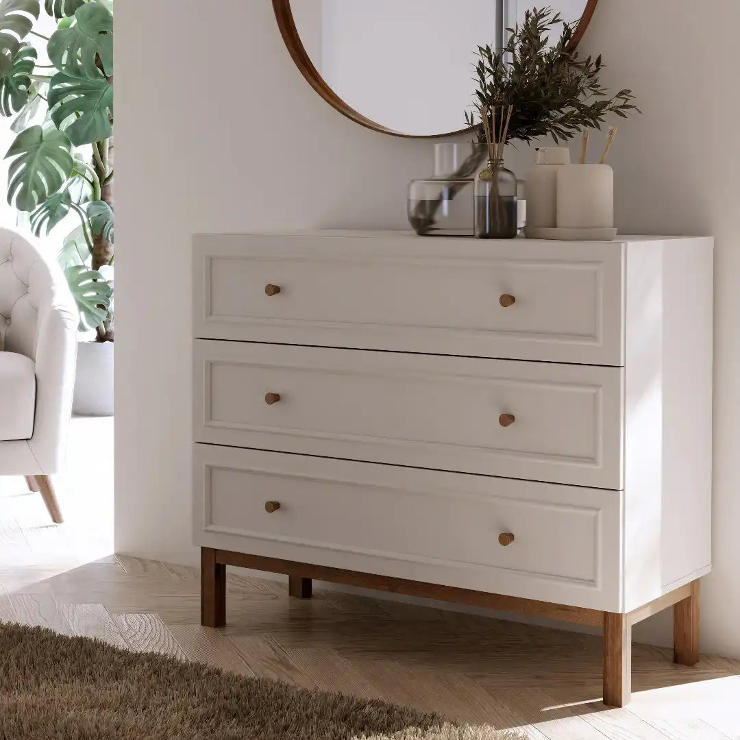 Wensley 3 Drawer Chest in Light Grey and Oak - Price Crash Furniture