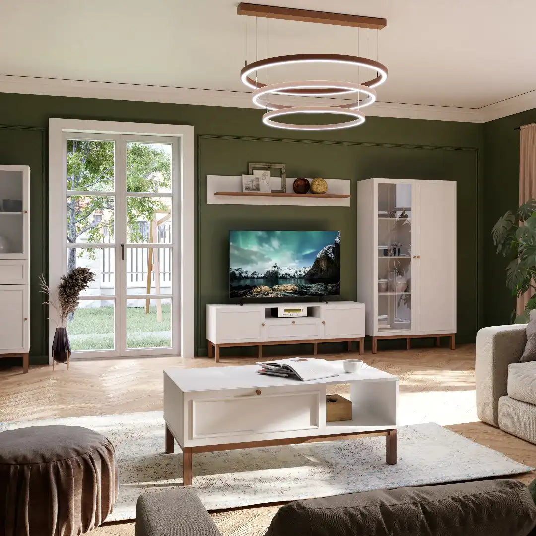 Wensley 2 Door 1 Drawer TV Unit in Light Grey and Oak inc LED Lighting - Price Crash Furniture