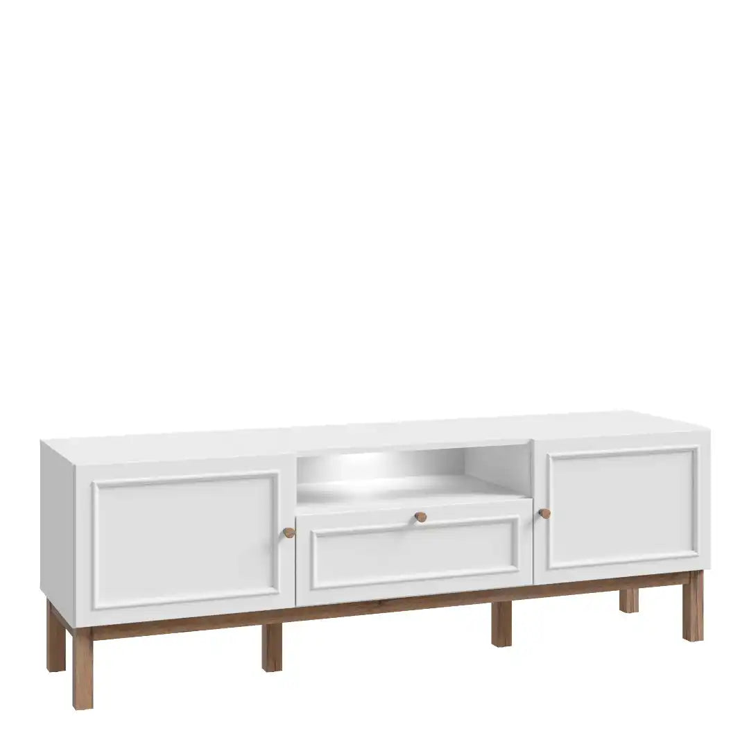 Wensley 2 Door 1 Drawer TV Unit in Light Grey and Oak inc LED Lighting - Price Crash Furniture