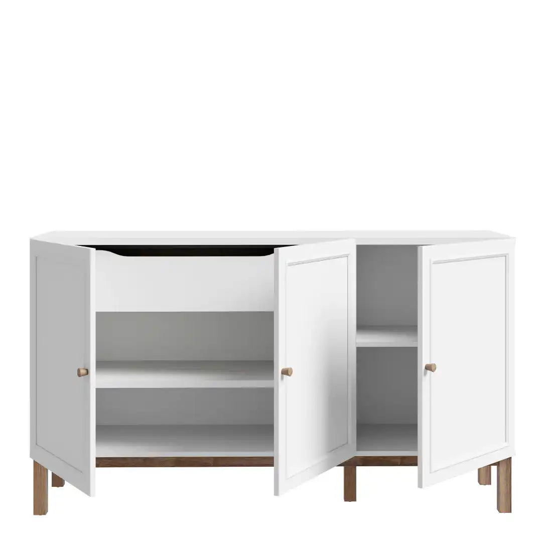 Wensley 3 Door 1 Drawer Sideboard in Light Grey and Oak - Price Crash Furniture