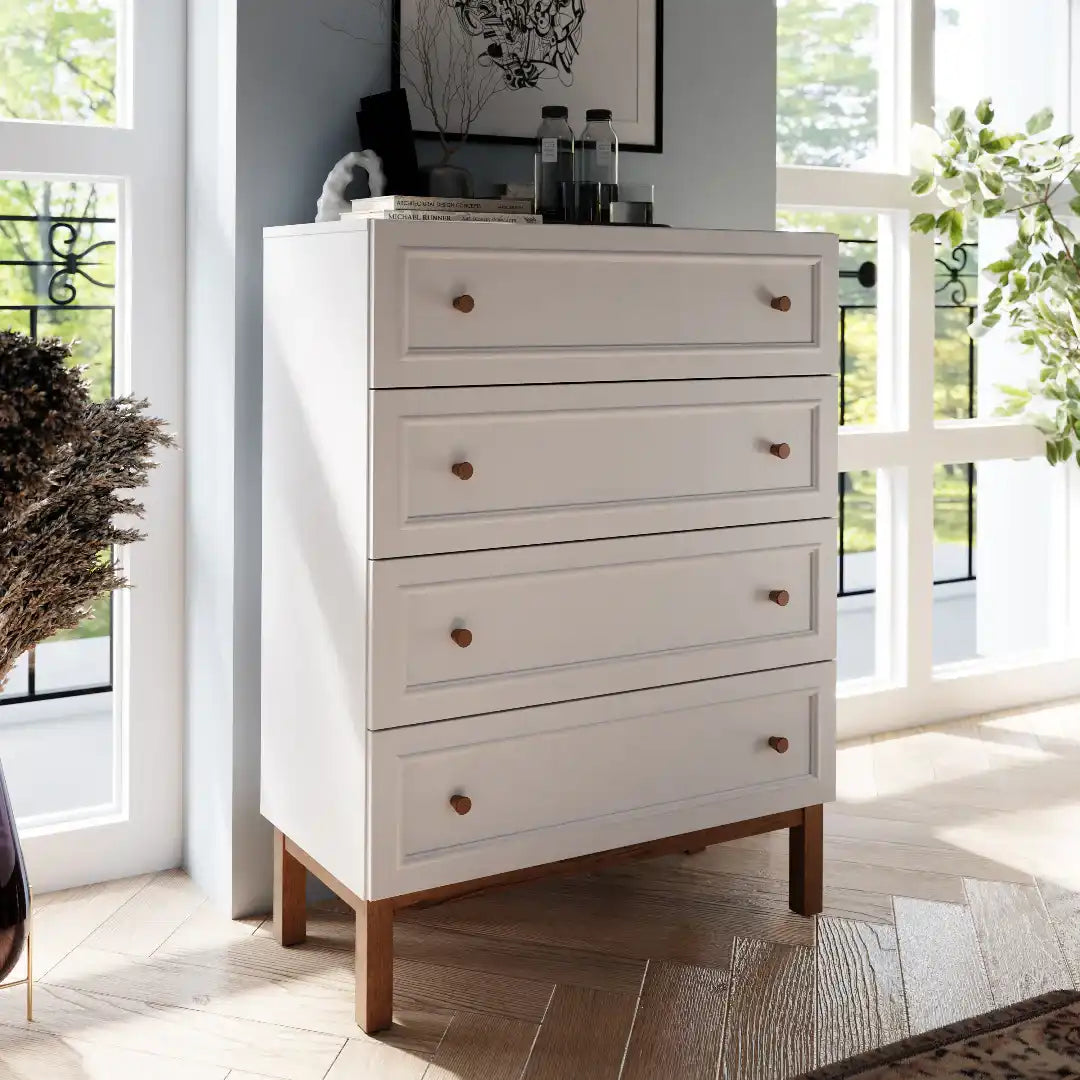 Wensley 4 Drawer Chest in Light Grey and Oak - Price Crash Furniture