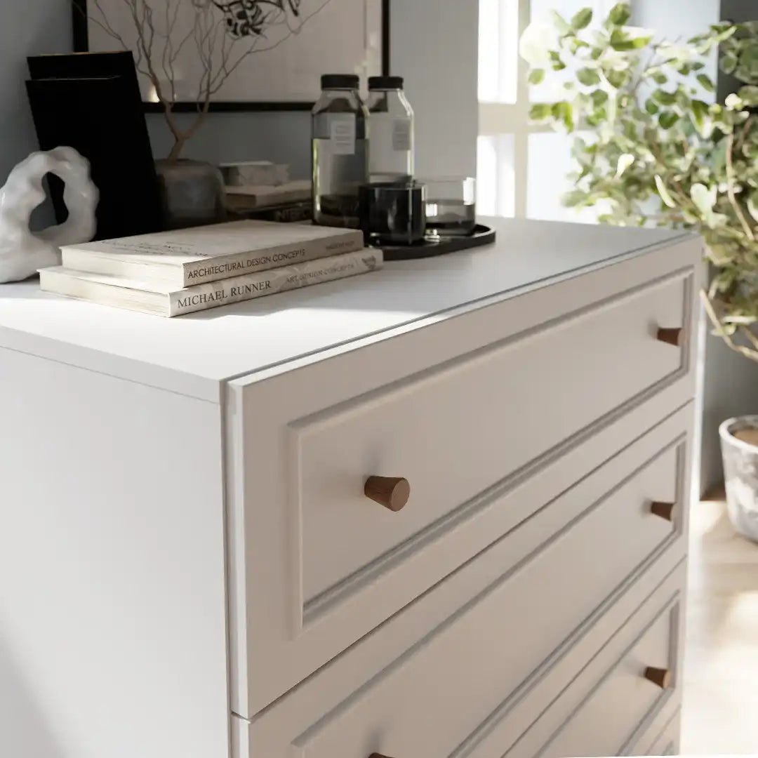 Wensley 4 Drawer Chest in Light Grey and Oak - Price Crash Furniture
