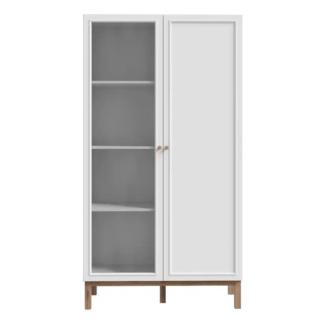 Wensley Display Cabinet with 1 Door and 1 Glass Door in Light Grey and Oak - Price Crash Furniture
