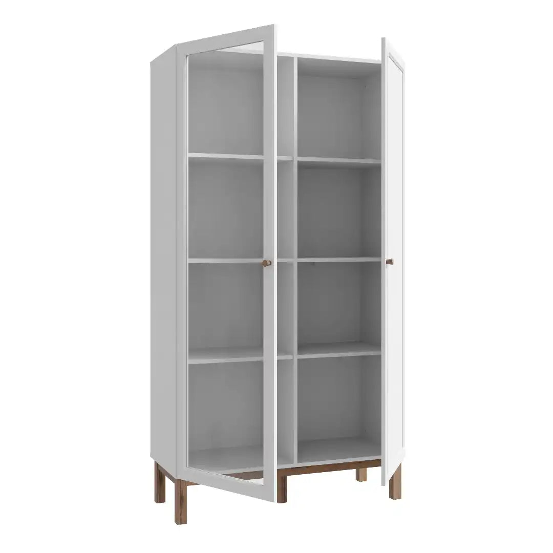 Wensley Display Cabinet with 1 Door and 1 Glass Door in Light Grey and Oak - Price Crash Furniture