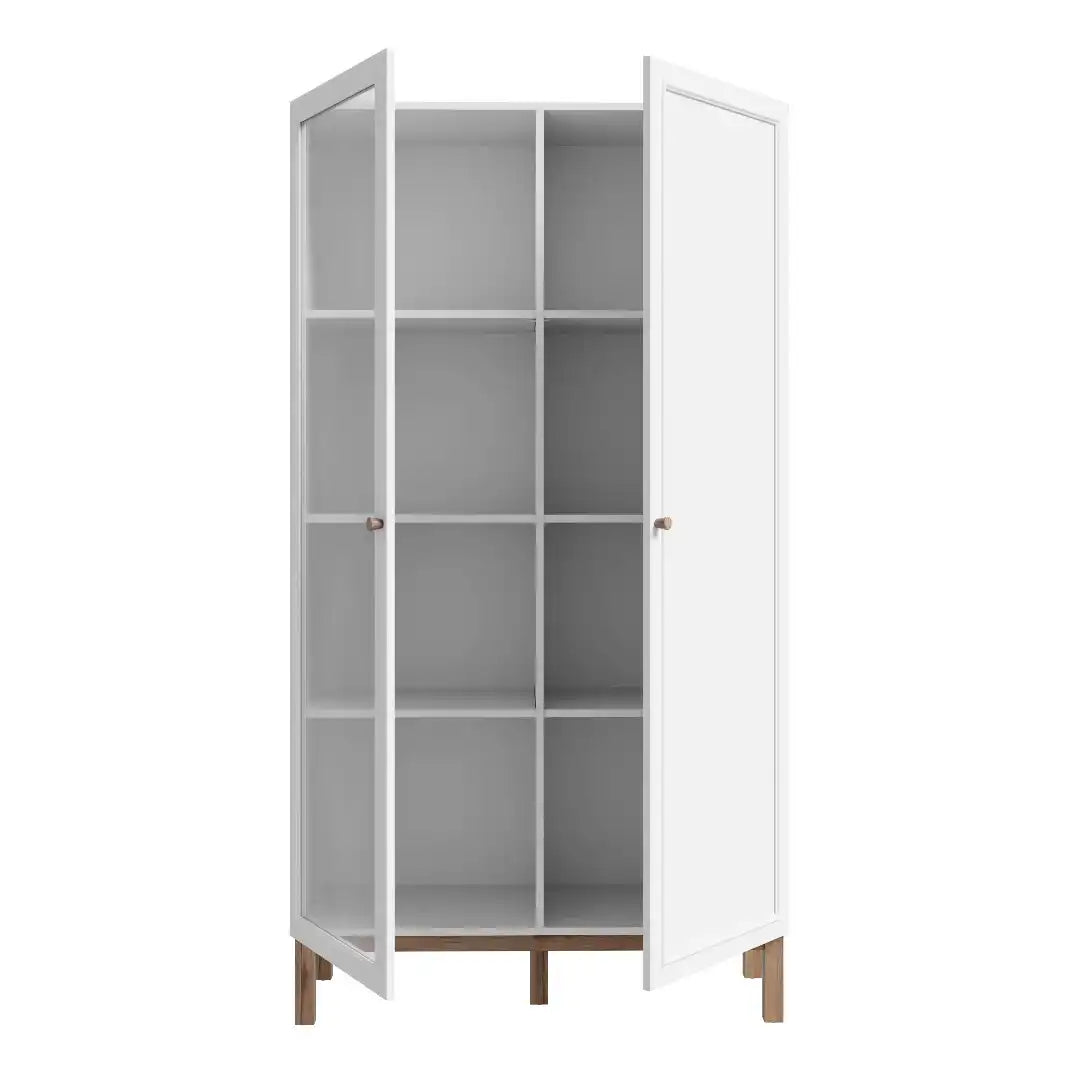 Wensley Display Cabinet with 1 Door and 1 Glass Door in Light Grey and Oak inc LED Lighting - Price Crash Furniture
