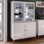 Wensley Display Cabinet with 2 Doors and 2 Glass Doors in Light Grey and Oak inc LED Lighting - Price Crash Furniture