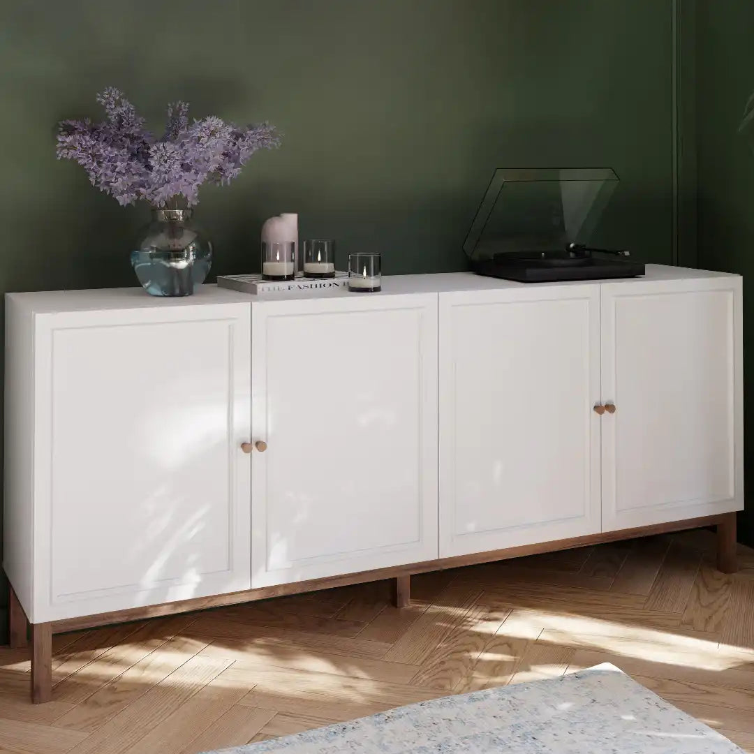Wensley 4 Door 1 Drawer Sideboard in Light Grey and Oak - Price Crash Furniture