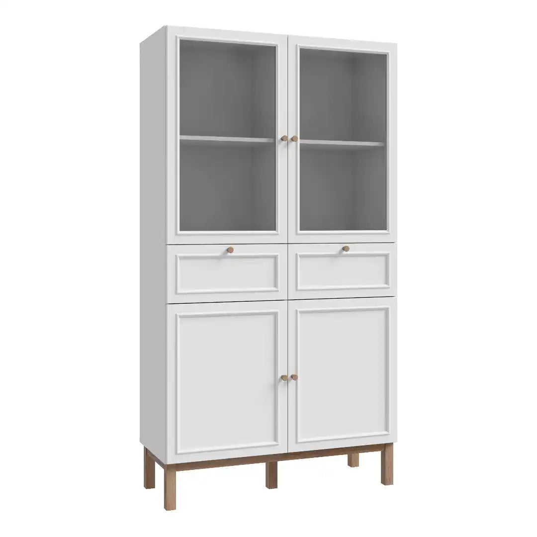 Wensley Display Cabinet with 2 Doors 2 Drawers and 2 Glass Doors in Light Grey and Oak - Price Crash Furniture
