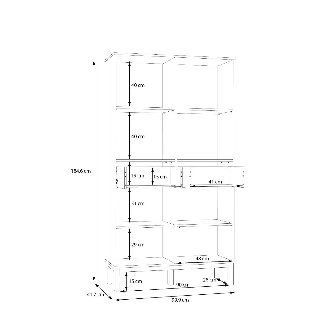 Wensley Display Cabinet with 2 Doors 2 Drawers and 2 Glass Doors in Light Grey and Oak inc LED Lighting - Price Crash Furniture