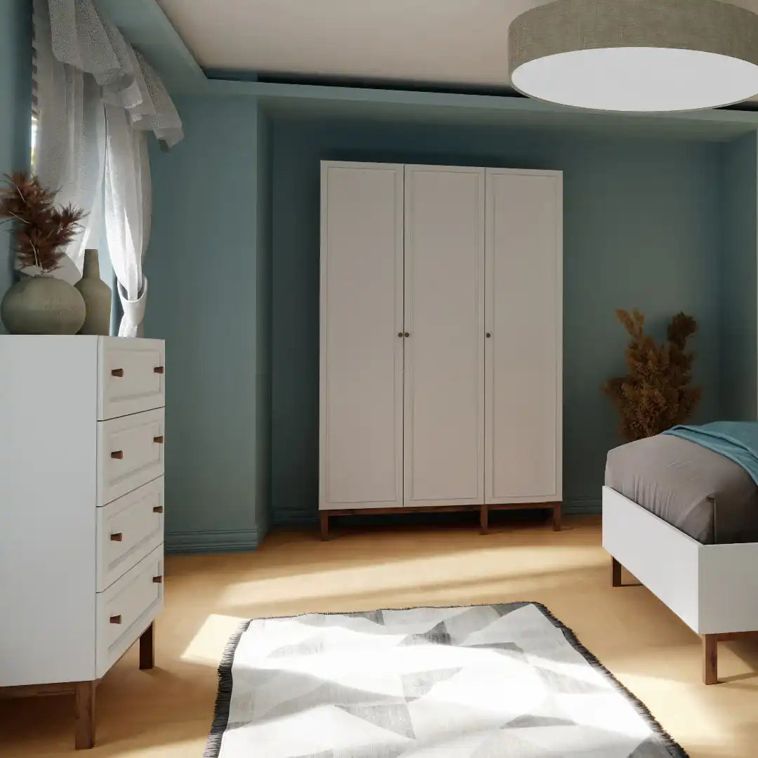 Wensley 3 Door Wardrobe in Light Grey and Oak - Price Crash Furniture
