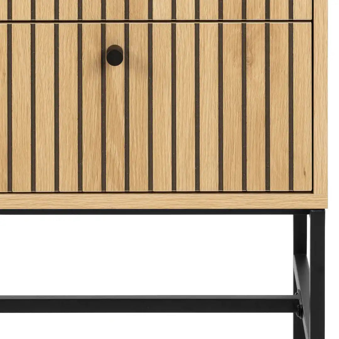Albany 2 Drawer Bedside Table in Oak/Black Legs - Price Crash Furniture